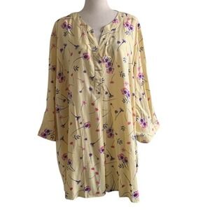 NWT Woman Within 5X Butter Yellow Floral Blouse 100% Rayon Boho Cottagecore